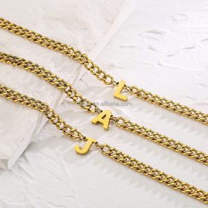 Đồ trang sức ban đầu 18K mạ vàng thép không gỉ lề đường chuỗi 26 thư ban đầu quyến rũ Vòng cổ cho phụ nữ người đàn ông - Product Image 2