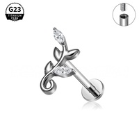 Aksesoris tindik telinga tulang rawan bibir berulir dalam, desain ular titanium G23 ASTM F136 dengan inlay marquise CZ Zircon.