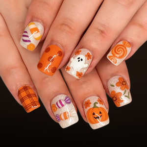 RTS 24 pièces Faux Ongles d'Halloween Rouge Noir Pailleté Dégradé Effet Sang de Araignée Graffiti Lettres Prix de Gros - Product Image 4