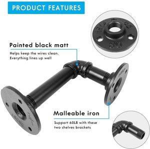 <strong>Pipe</strong> Brackets Heavy Duty Support Decor Rustic Metal Steel Floating Wall Mounting Cast Iron Industrial DIY <strong>Shelf</strong> Bracket <strong>Pipe</strong> - Product Image 4