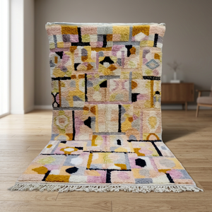 Plush Geometric Pattern Rectangle Area <b>Rug</b> Tassels Bohemian Style Handmade Organic Wool High <b>Pile</b> Medium <b>Thickness</b> Living Room - Product Image 2