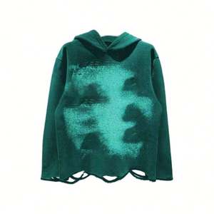 Veste à capuche OEM personnalisée pour hommes déchiré à l'ourlet brut Veste en coton polaire taille américaine sérigraphie lâche délavé à l'acide Sweat à capuche pour hommes à ourlet brut - Product Image 4