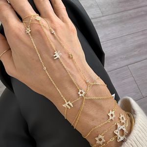 Set di Gioielli Ebraici con Simbolo <span class=keywords><strong>Hamsa</strong></span>, Chai e Stella di David in Argento Sterling 925 Placcato Oro <span class=keywords><strong>14K</strong></span>, Bracciale da Donna - Product Image 1