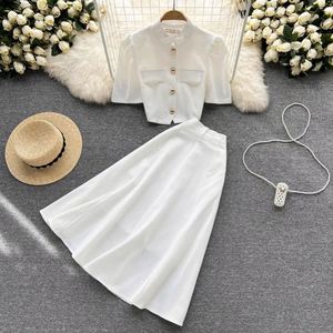 Conjunto de Falda Midi y Top de Manga Corta Tejido Digital Liso para Mujer - Elegante Conjunto de 2 Piezas Transpirable y Ecológico al por Mayor - Product Image 1