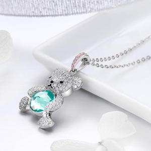 BAGREER SCN265 <span class=keywords><strong>collana</strong></span> d'argento 925 con orso carino all'ingrosso verde zircone per le donne e le ragazze per feste ricorrenze - Product Image 2