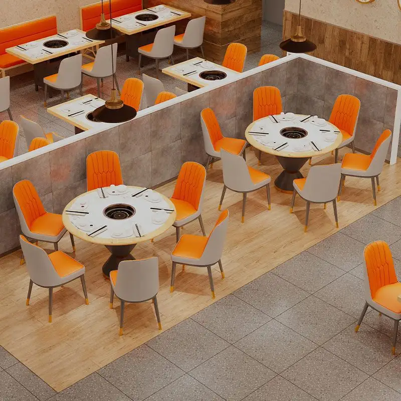 Madeira maciça rocha placa panela quente comercial churrasco restaurante restaurante mármore mesa e cadeira combinação cartão assento