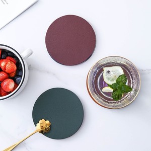 Sous-verres ronds en cuir PU, double face, isolants thermiques, antidérapants, pour promotion hôtelière - Product Image 3