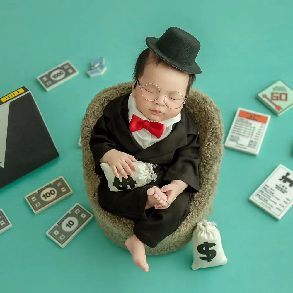 Little Rich Baby Photo Theme Studio Photo Props Gentleman Bow Tie Suit Newborn Photography Clothing