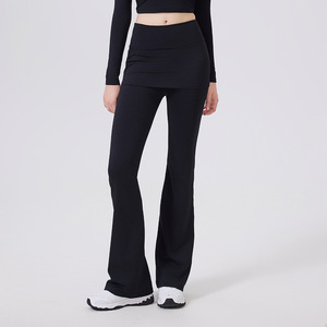 Wholesale Women's 2-in-1 Flare Yoga Pants with Ruched <b>Skirt</b> Overlay High Waist Tummy Control Leggings Breathable Sports Leggings - Product Image 6