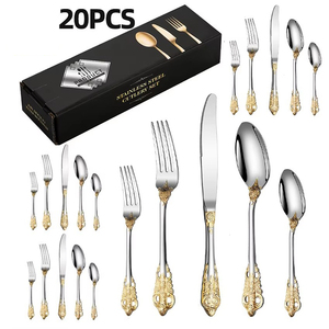 Light Luxury Embossed 20-Piece Set Stainless Steel Tableware Reusable Knife <b>Spoon</b> Knife Set - Product Image 6