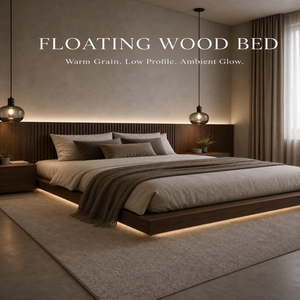 Customizable Solid Oak Wood Eco-Friendly Durable Modern Minimalist <strong>Platform</strong> <strong>Bed</strong> <strong>with</strong> <strong>Storage</strong> Headboard and LED Light - Product Image 1