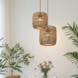 โคมไฟแขวนทำมือทรงกลม E27 สีกากี ไฟ LED สำหรับบ้าน ร้านอาหาร ไฟเพดาน - Product Image 3