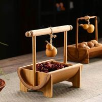 Support à collation artisanal en bambou naturel, mini plateau de service en bambou avec poignée, accessoire de salon de thé de style zen pour fruits et noix