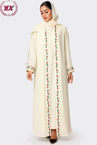 <span class=keywords><strong>Kimono</strong></span> <span class=keywords><strong>Abaya</strong></span> <span class=keywords><strong>Chic</strong></span> et Minimaliste, Fluide avec Broderie Florale aux Couleurs Palestiniennes - Product Image 3