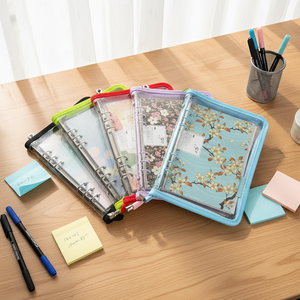 Protège-documents compact A5 avec fermeture éclair, pochette transparente en PVC, couverture de carnet à 6 <span class=keywords><strong>anneaux</strong></span> - Product Image 1