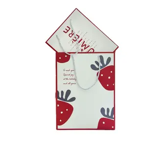 Emballage en papier graines Sacs à motif fraise avec poignée Sacs d'emballage personnalisés Sac en papier cadeau pour emballage cadeau Papier d'art