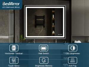 Espejo de Vanidad Inteligente con Retroiluminación LED, sin Marco, con Diseño Art <span class=keywords><strong>Deco</strong></span> para Baño, Forma de Píldora Horizontal y Vertical - Product Image 4