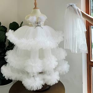 2025 couleur blanche filles robe de soirée à manches longues Style princesse moelleux tenue d'anniversaire pour les enfants pour le groupe d'âge des enfants - Product Image 6