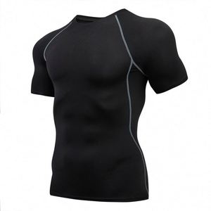 T-shirt de compression de fitness à séchage rapide pour homme, manches courtes, rashguard, entraînement, vêtements de sport pour le cyclisme, la course à pied, l'été - Product Image 1