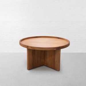 Table basse ronde en bois de manguier avec pied en bois Table basse en bois massif Nouveau petit appartement mobile pour salon Simple - Product Image 2