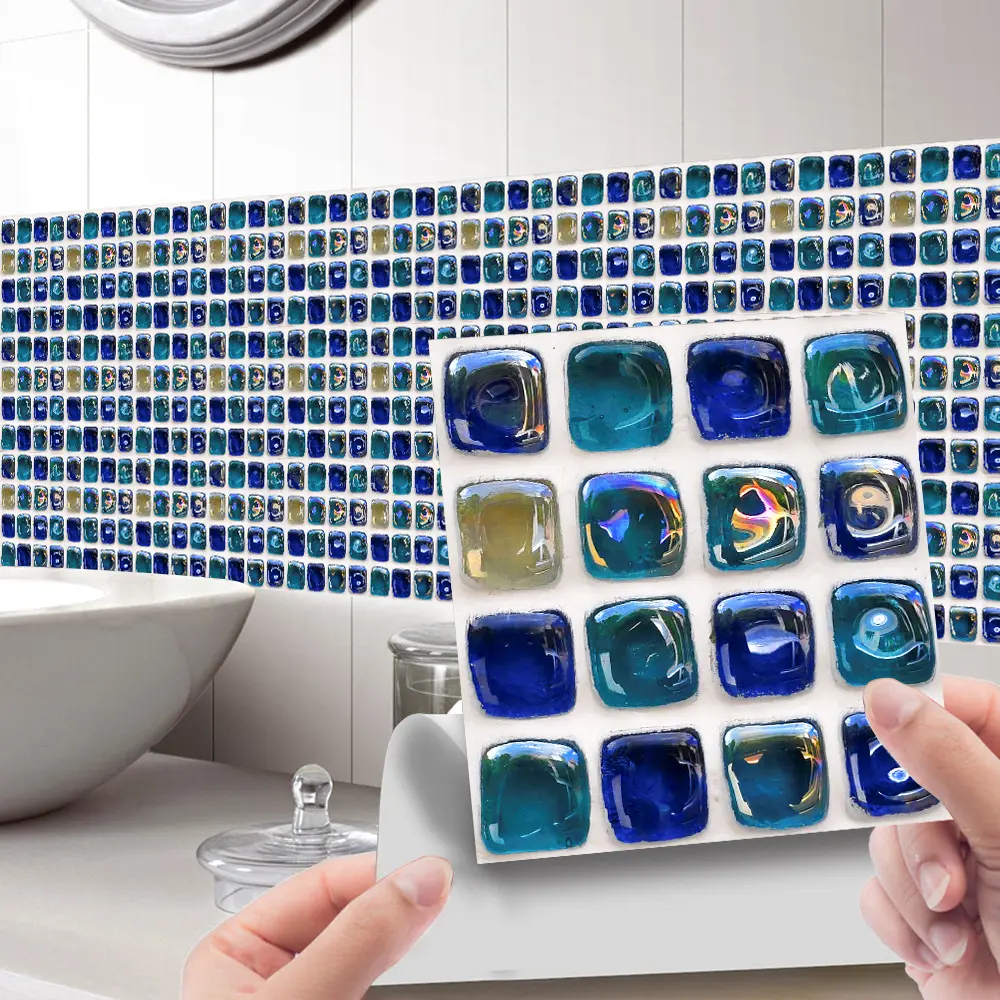 Adesivo de papel de parede em mosaico 3D xadrez para azulejos, adesivo à prova d'água ideal para decoração elegante de cozinha e banheiro