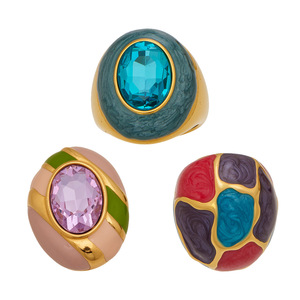 316L Edelstahl Emaille Ovaler Statement-Ring Großhandel 18K IP-PVD Vergoldet Wasserfest Schweißresistent für Damen und Herren - Product Image 5