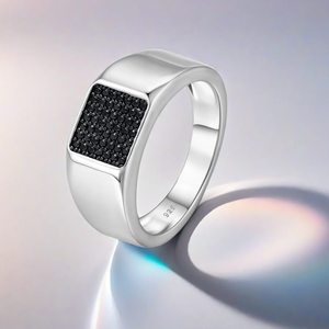 925 sterling Silver Rhodium mạ người đàn ông của vòng với <span class=keywords><strong>Pave</strong></span> CZ Đá Vuông signet Vòng - Product Image 4