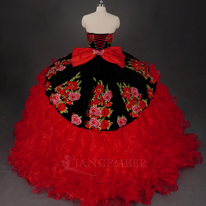 Robes de Quinceañera en mousseline de soie rouge WC045, robe de bal en dentelle, antistatique naturelle, robe de soirée, robe de fête douce pour les 15 et 16 ans, Vestidos De Fiesta pour - Product Image 4