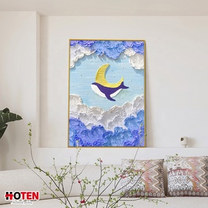 Moderne <span class=keywords><strong>Romantique</strong></span> Rêve Ciel Étoilé <span class=keywords><strong>Paysage</strong></span> Mural Peint À La Main Violet Peinture À L'huile Mur Art Personnalisé Toile Texture Élégant Vente - Product Image 4