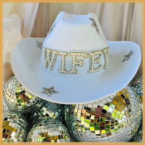 Go Party Bridal Wedding Bachelorette Party Cowboy <strong>Hat</strong> Crystal Star Pearl <strong>BRIDE</strong> MRS WIFEY GROOM Letter Pink <strong>Cowgirl</strong> <strong>Hats</strong> Women - Product Image 3