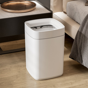 Large Opening Trash Can Rectangular Indoor White Gray Wide Mouth Waste Bin For Kitchen Bedroom Home Use - Product Image 2