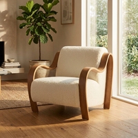 Fauteuil de détente individuel moderne en velours avec accoudoir porte-gobelet en bois massif pour salon