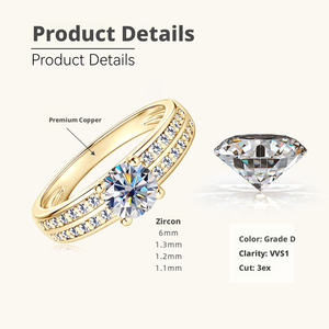 Bague en Cuivre à Quatre Griffes et Double Bras avec <span class=keywords><strong>Micro</strong></span>-Pavé de Moissanite Simulée et Zircon 0.8CT pour Bijoux d'Usine en Dropshipping - Product Image 2