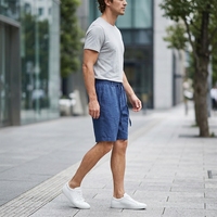 Shorts pour hommes personnalisés style urbain, taille mi-haute, avec cordon élastique, respirants, effet délavé, couleur unie, décontractés, d'été, avec poches