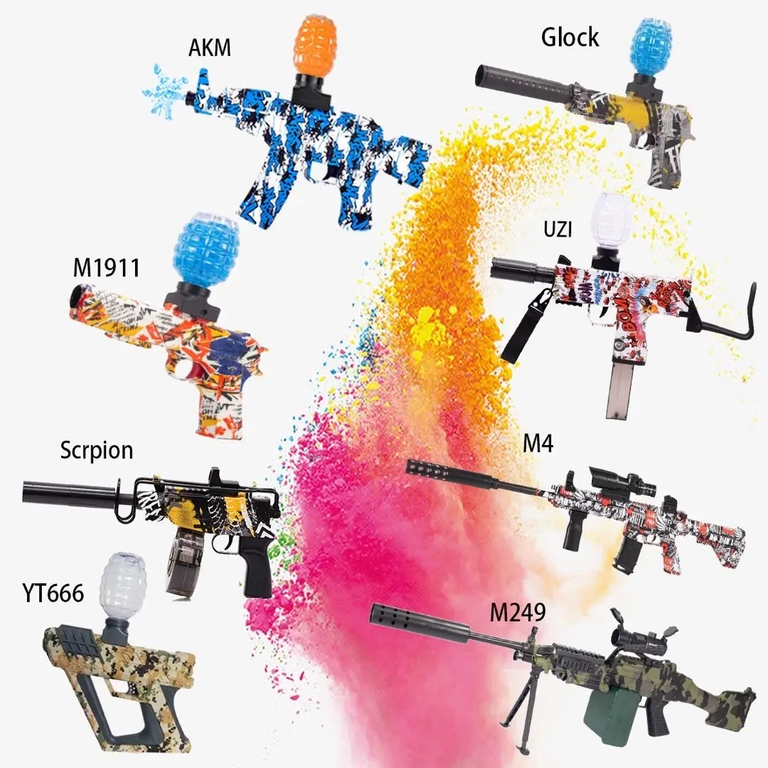 Pistola de bola elétrica, superior, gel, brinquedo, akm47 m4, splatter, bola com contas de gel