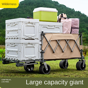 650L 대용량 블랙 카키 캠핑 트롤리 야외 접이식 트레일러 카트 리클라이닝 메탈 회전 바퀴 완전 개방형 푸시 핸들 - Product Image 2