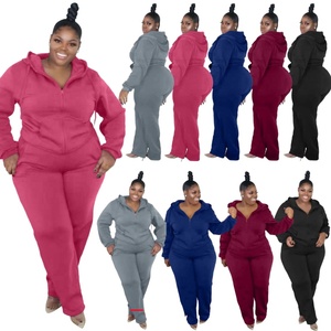 Ensemble de survêtement décontracté 2 pièces pour femme grande taille 5XL, couleur unie, avec sweat à capuche zippé et pantalon de jogging à cordon de serrage, longueur genou, collection 2026 - Product Image 1