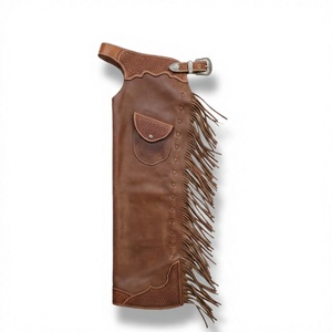 Custom Leather Western Show <b>Chaps</b> with Fringe Pocket High Waist Full Length Unisex Genuine Equestrian <b>Riding</b> Gear - Product Image 1