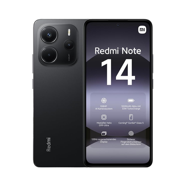 For Smartphone Redmi Note 14 8 256GB 108MP AI Camera System 5000-5999mAh Battery 120Hz Eye-Care Display AI Feature (Charger