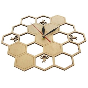 Cut Wood <strong>Clock</strong> Honey <strong>Bee</strong> on Honey Comb Hexagon Nature Watch Wall <strong>Clock</strong> Geometric Kitchen Art Decor - Product Image 1