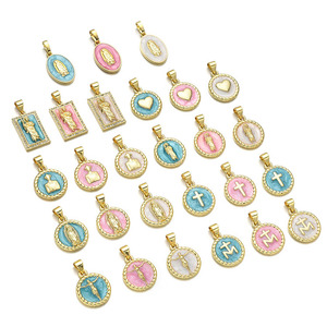 JS2095 Dijes de Moneda Esmaltados en Rosa Pastel, Blanco y Azul de Nuestra Señora de Guadalupe, Jesús y San Judas, Suministros de Joyería Religiosa Católica - Product Image 1
