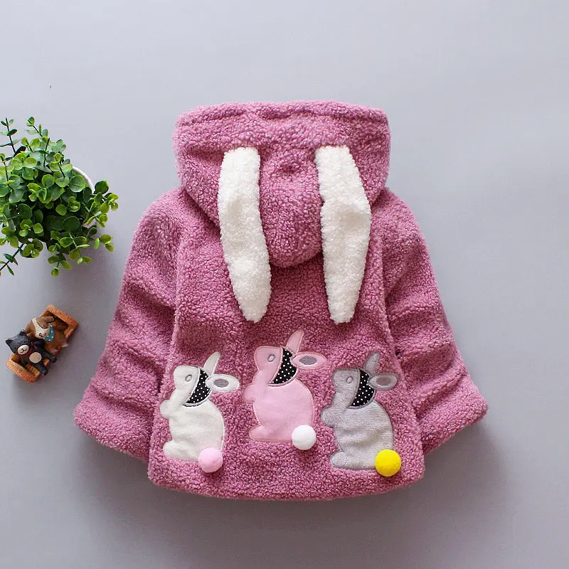 2018 spring autumn winter new children's embroidered rabbit cartoon cotton baby plus velvet cotton girls hooded jacket