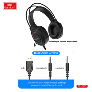 หูฟังเล่นเกม earldom หูฟังไมโครโฟนและไฟ RGB ชุดหูฟัง PC พร้อมหูฟังสเตอริโอรอบทิศทางหูฟังครอบหู - Product Image 4