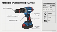 Perceuse à percussion sans fil 21V sans balais, couple élevé 60Nm, mandrin métallique sans clé 13mm, outil électrique professionnel pour la construction 1