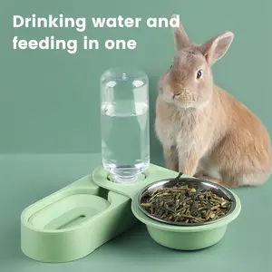 New Design Rabbit Feeders Food And Drinking 2 In 1 ABS Stainless Steel Automatic Waterer For Rabbits