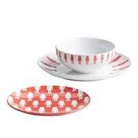Service de vaisselle en céramique créative de 16 pièces rouge sur blanc pour les fêtes de Noël Assiettes et bols à salade Brig vente en gros