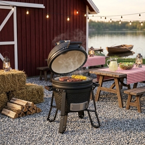 Auplex <span class=keywords><strong>Epicure</strong></span> Serie 16-27 Zoll Keramik Kamado Holzkohlegrill Tragbarer Smoker Edelstahl BBQ für Outdoor-Picknick - Product Image 1