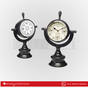 Vintage Nautical Brass Desk Clock 12-Inch Antique Style Art Deco Design Collectible Table <b>Watch</b> <b>Compass</b> Quartz Needle Display - Product Image 3