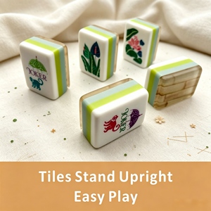 Classic <b>Mahjong</b> Tile <b>Set</b> With Floral And Animal Designs Portable Plastic Tiles For 4 Players - Product Image 3
