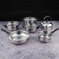 Ensemble de casseroles et poêles à prix réduit, 12 pièces, en acier inoxydable, batterie de cuisine avec bouilloire sifflante